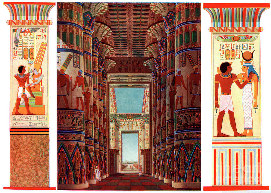 Hall Of Columns In The Great Temple Drawing by Print Collector