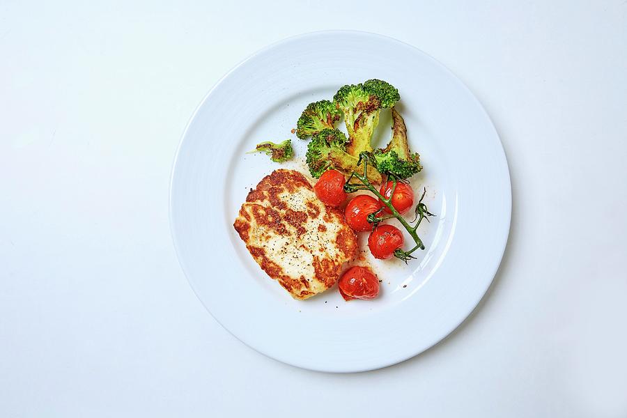 Cabbage Photograph - Halloumi Cheese With Spicy Broccoli And Vine Tomatoes by Jalag / Stefan Bleschke