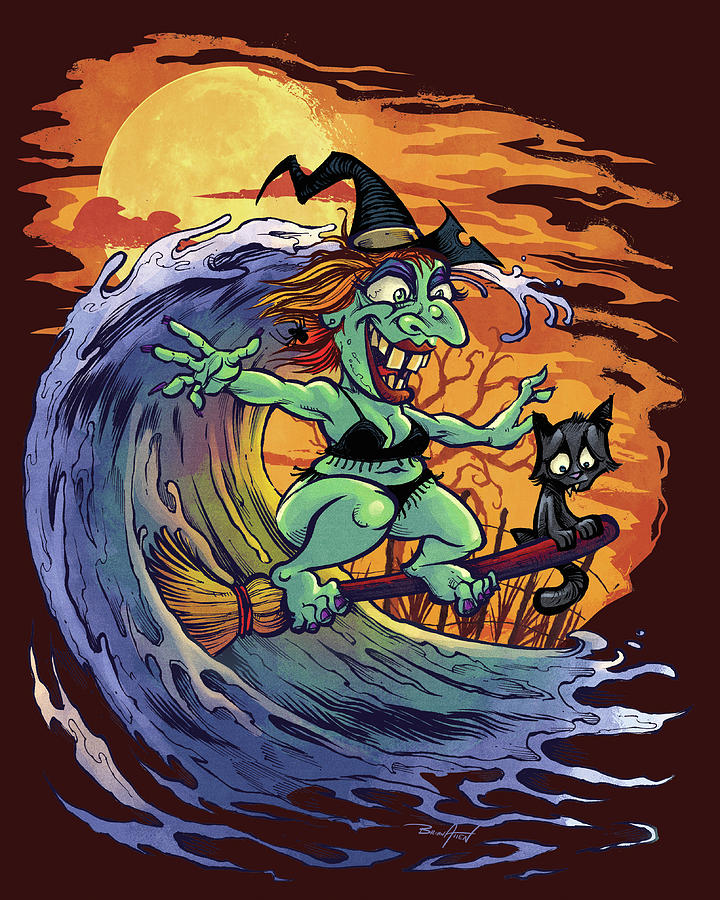 Download Halloween At The Beach - Witch Digital Art by Flyland Designs