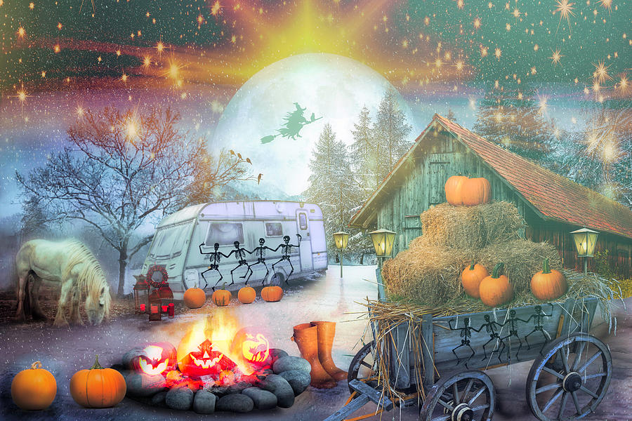 Halloween Camping in Fairy Light Digital Art by Debra and Dave Vanderlaan