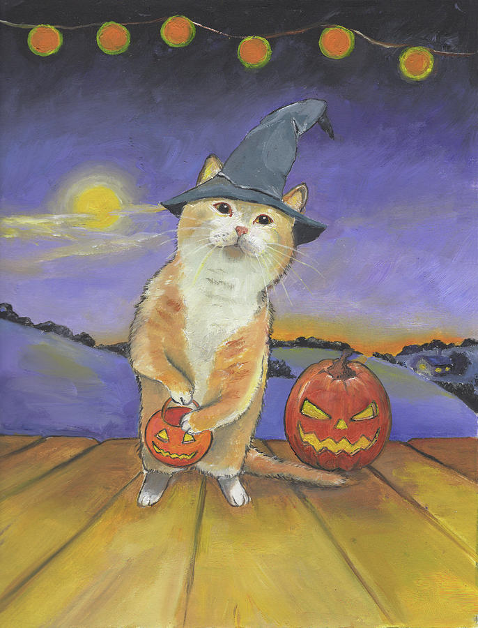Halloween Painting - Halloween Cat at Your Door by Theresa Pisani