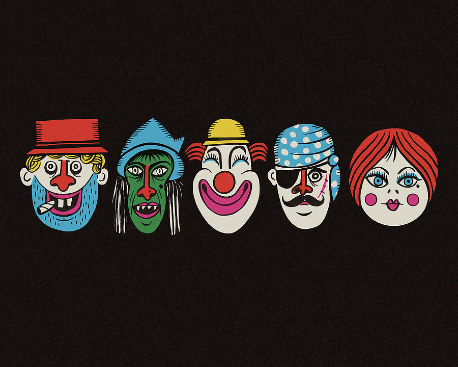 Halloween Drawing - Halloween Costume Faces by CSA Images