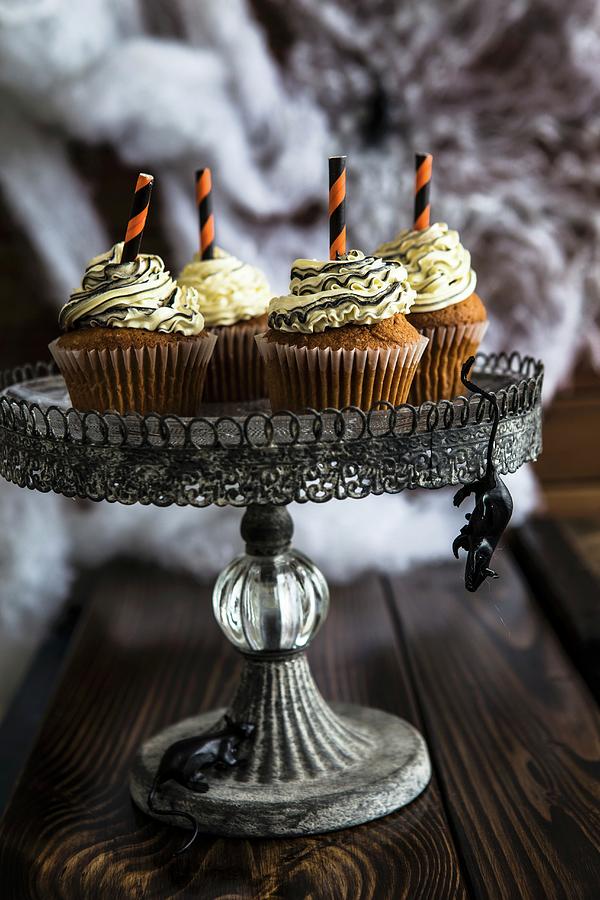 Halloween Cupcakes On A Cake Stand Photograph by Aniko Takacs