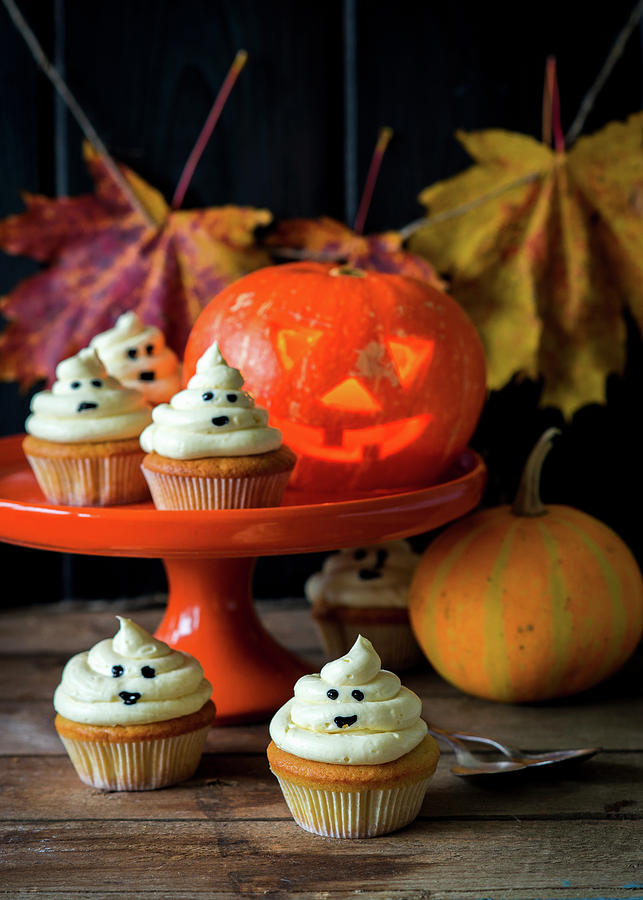 Halloween Cupcakes Which Look Like Ghosts Photograph by Irina Meliukh