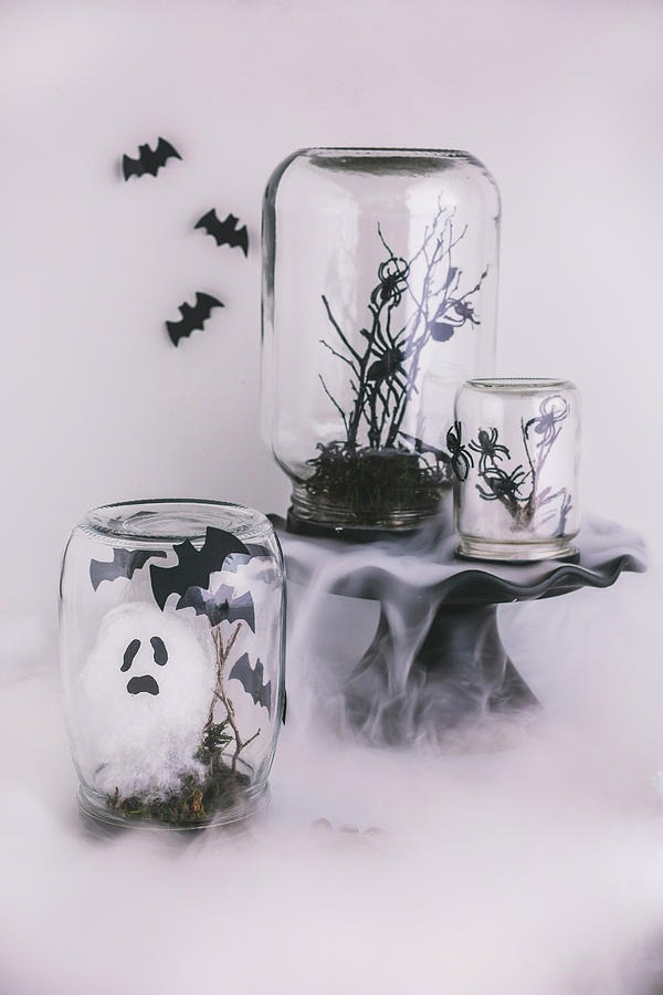 Halloween Decorations Handmade From Jars, Branches And Cotton Wool Photograph by Great Stock!
