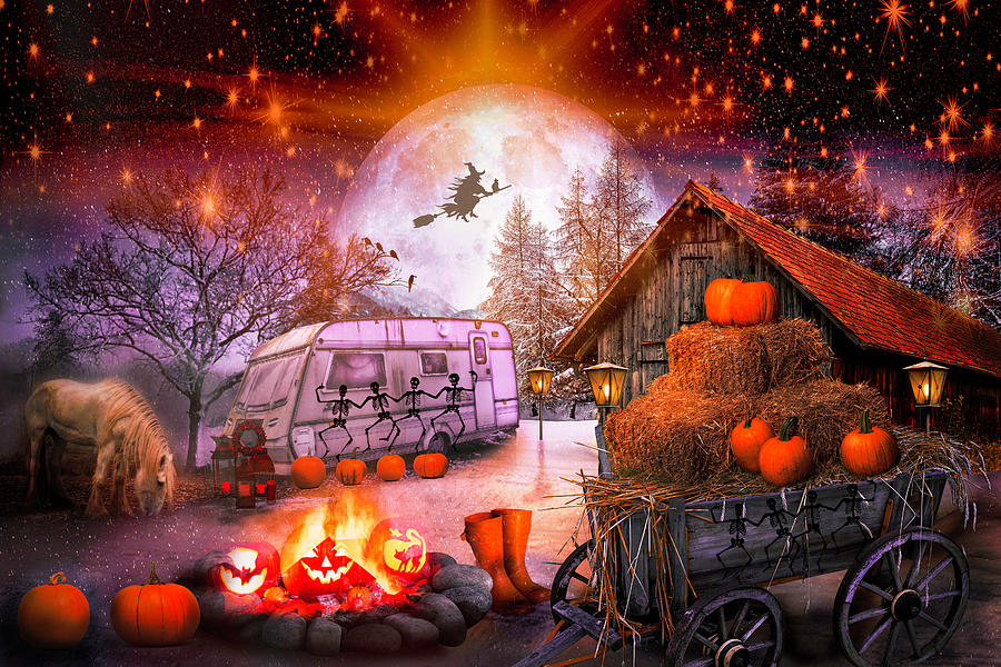 Halloween Fall Camping Digital Art by Debra and Dave Vanderlaan