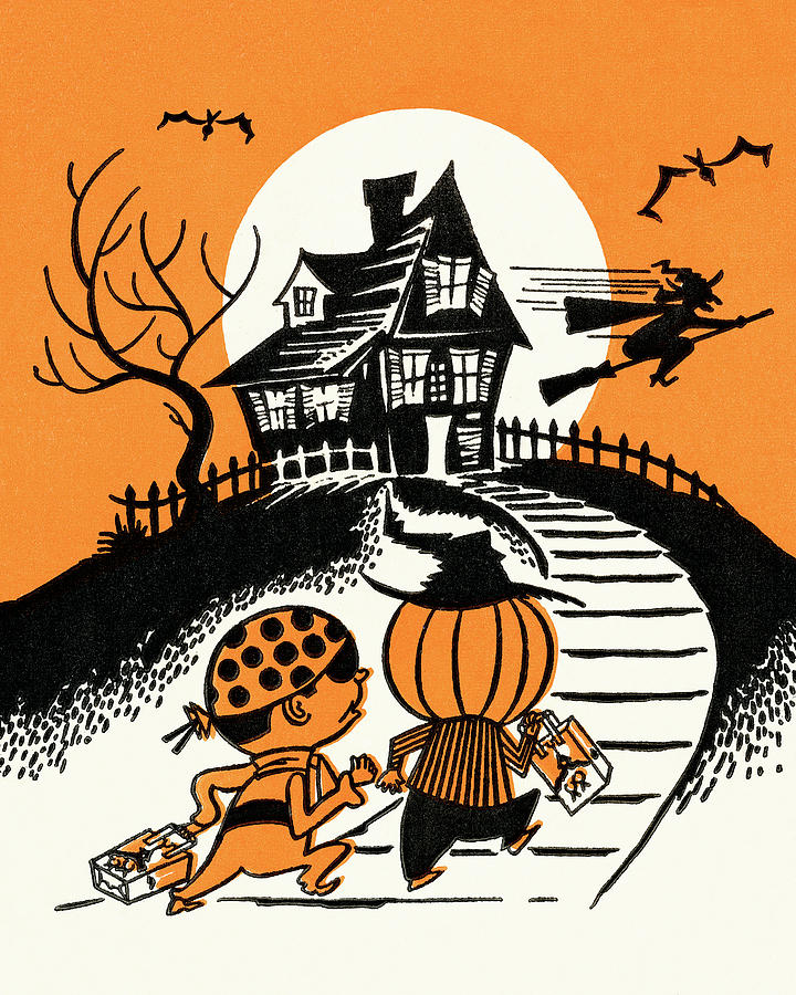 Halloween Drawing - Halloween haunted house by CSA Images