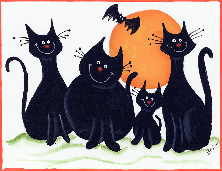 Halloween Kitties Painting by Beverly Johnston