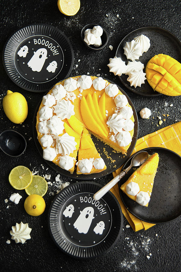 Halloween Mango Cheesecake With Meringues Photograph by Karolina Polkowska