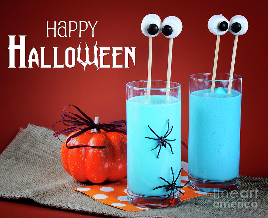 Halloween marshmallow extended martian eyes smoothie. Photograph by Milleflore Images