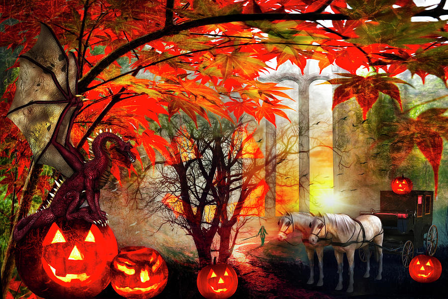 Halloween Night Painting Digital Art by Debra and Dave Vanderlaan