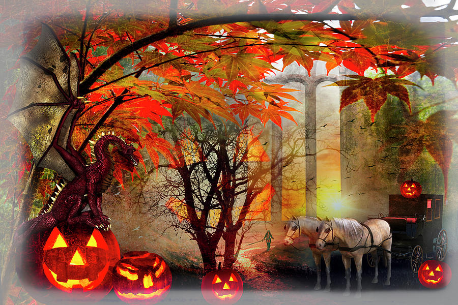 Halloween Night with Ghosted Border Digital Art by Debra and Dave Vanderlaan