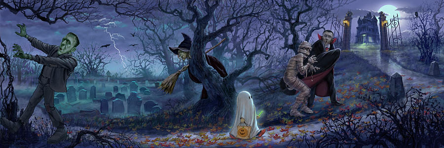 Fall Mixed Media - Halloween Scene by K. Sean Sullivan