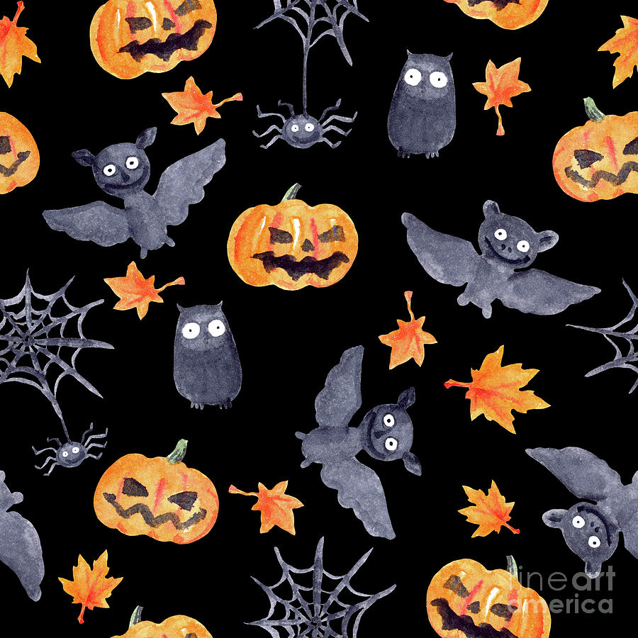Halloween Seamless Pattern - Pumpkin Digital Art by Zzorik
