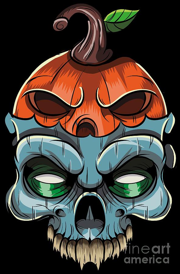 Halloween Skull Illustration Spooky JackOLantern Pumpkin Digital Art by ...