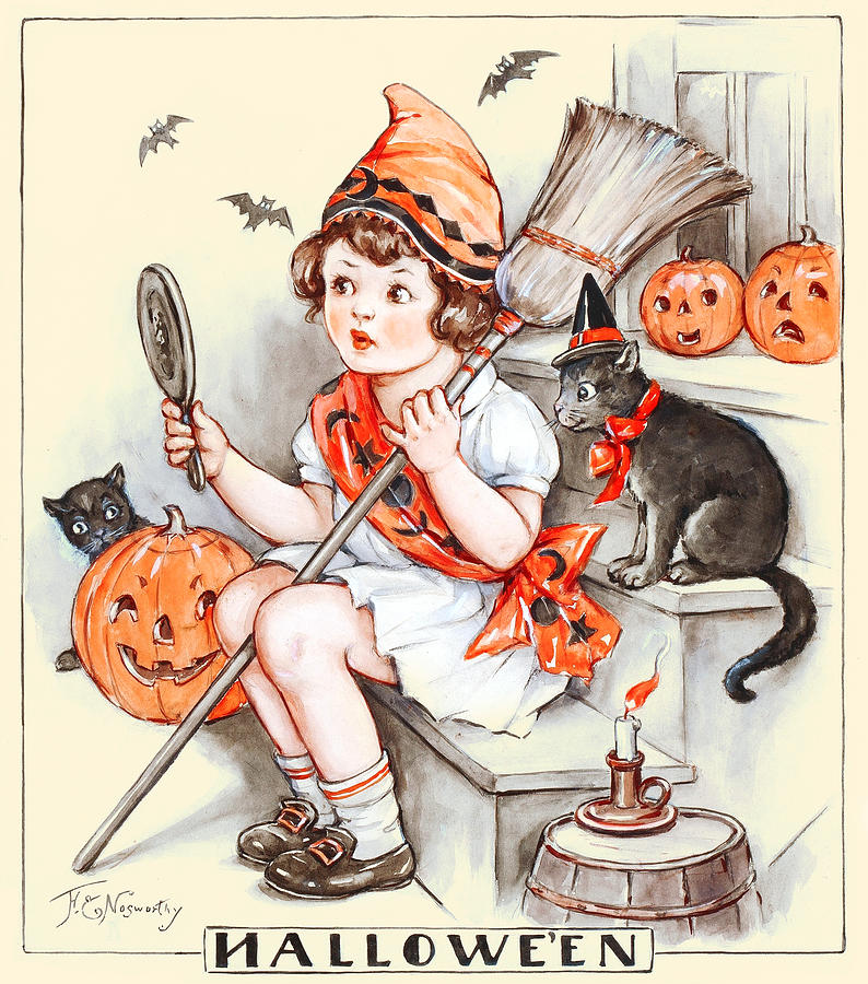 Halloween Spirits Painting by Florence Pearl England Nosworthy