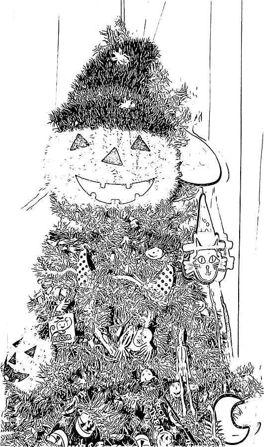 Halloween Digital Art - Halloween Tree Black And White Sketch by Marian Bell Halloween Digital Art - Halloween Tree Black And White Sketch by Marian Bell