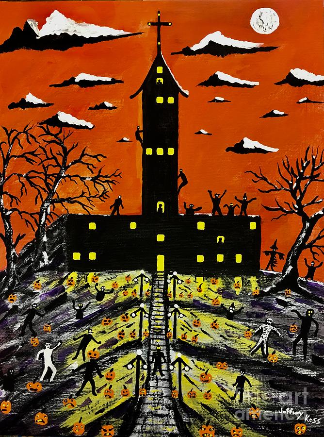 Halloween Walking Dead Heads Painting by Jeffrey Koss