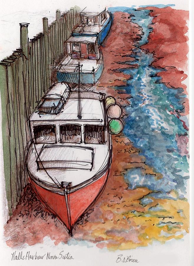 Halls Harbour low tide Drawing by William OBrien