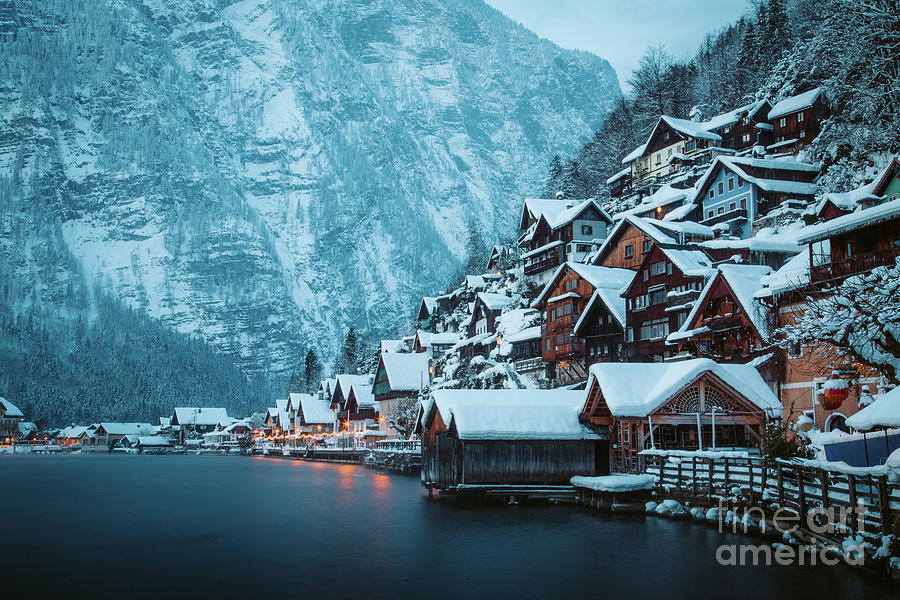 Architecture Photograph - Hallstatt Winter Twilight Beauty by JR Photography