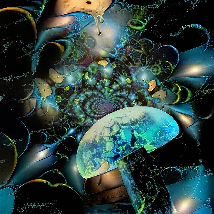 Mushroom Digital Art - Hallucinogenic mushroom in neon light by Bruce Rolff