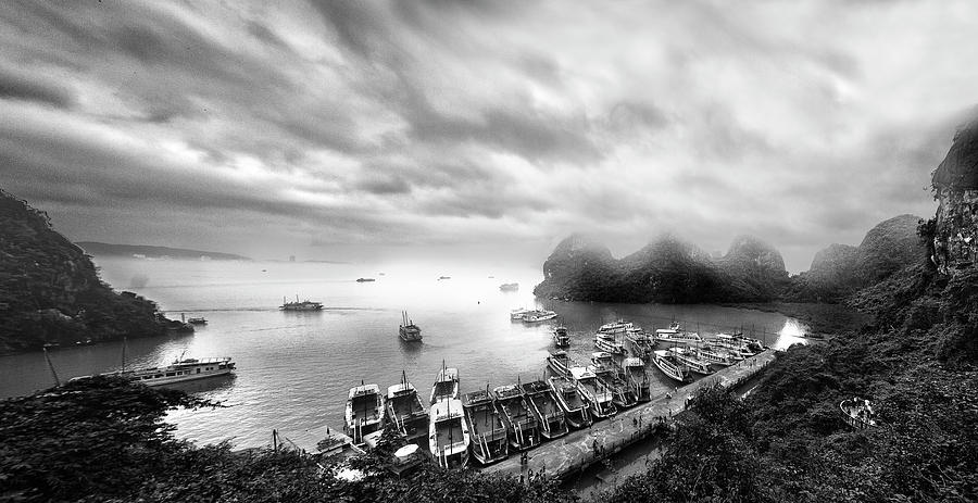 Black And White Digital Art - Halong Bay, Northeast, Vietnam by Paolo Giocoso