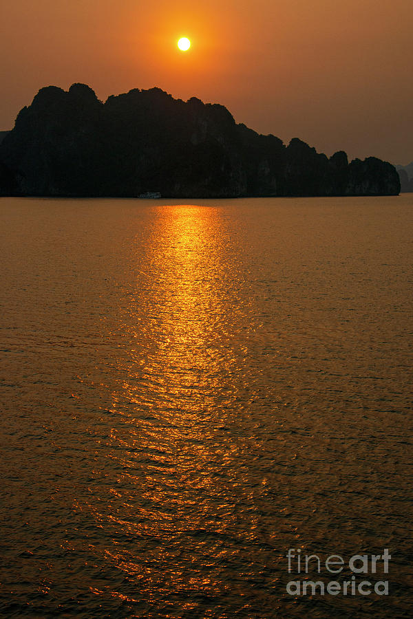 Halong Bay Sunset with Reflection One Photograph by Bob Phillips
