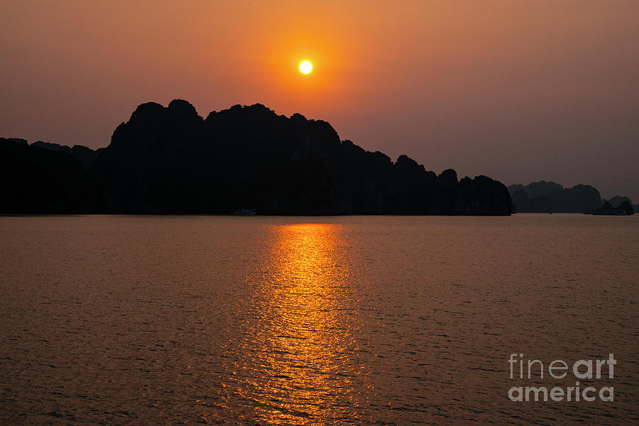 Halong Bay Sunset with Reflection Two Photograph by Bob Phillips