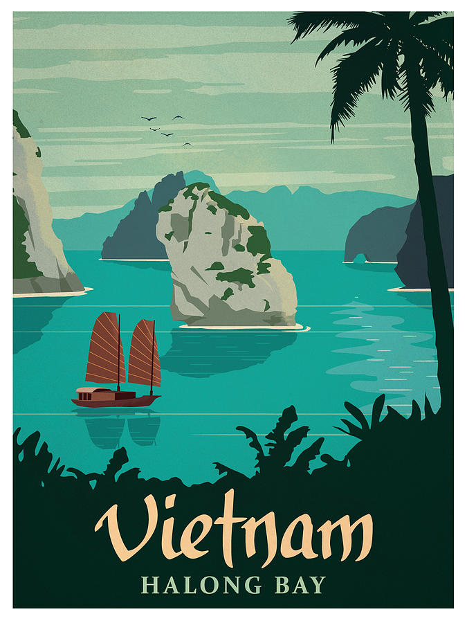 Halong Bay, Vietnam - Vintage Travel Poster by Siva Ganesh