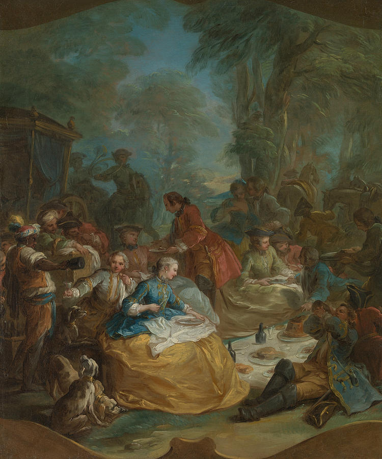 Carle Van Loo Painting - Halt of the Hunt, circa 1737 by Carle Van Loo