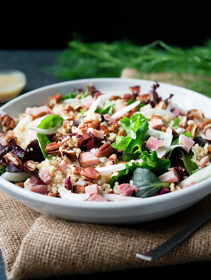 Ham, Fennel And Quinoa Salad On Burlap Photograph by Christine Siracusa