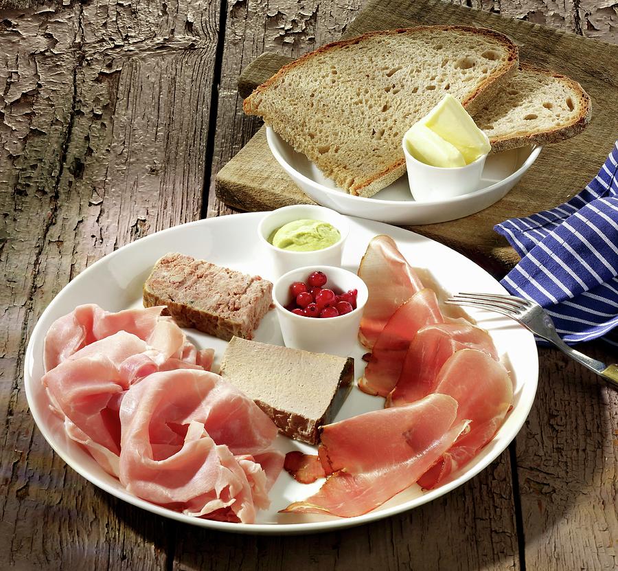 Ham Platter With Pt, Bread And Butter Photograph by Foodfoto Kln