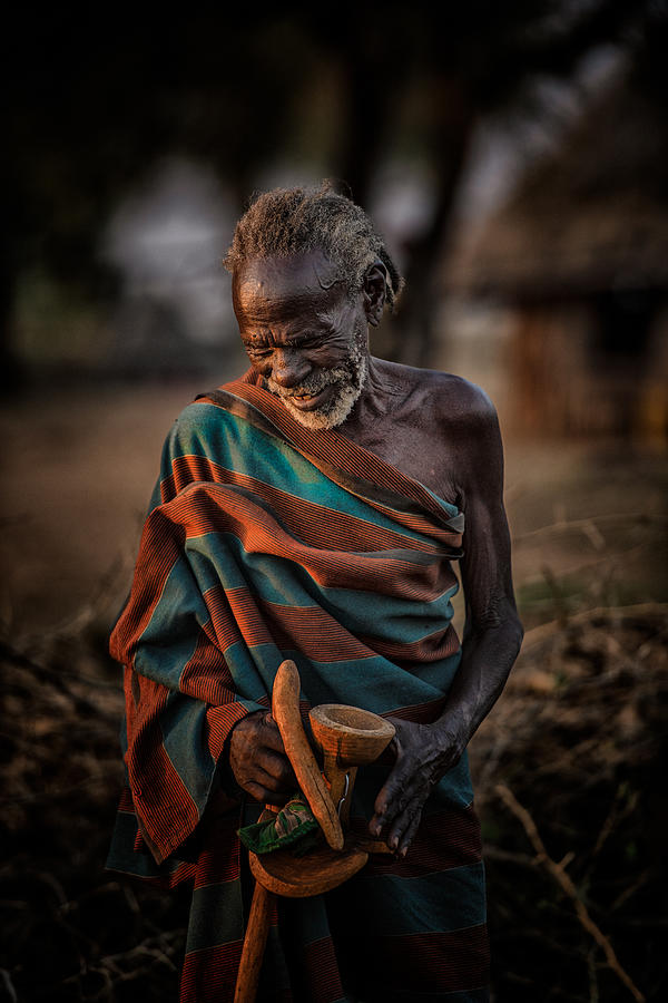 Hamar Photograph - Hamar-tribe-old-blind-man-in-his-own-world by Veli Aydogdu