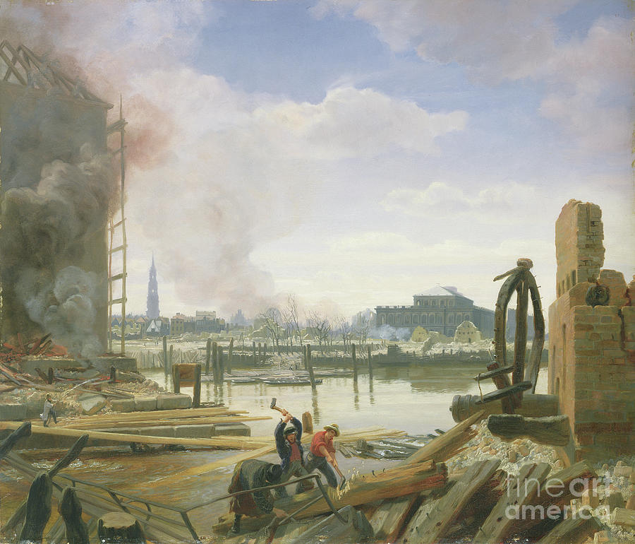 Hamburg After The Fire, 1842 Painting by Jacob Gensler