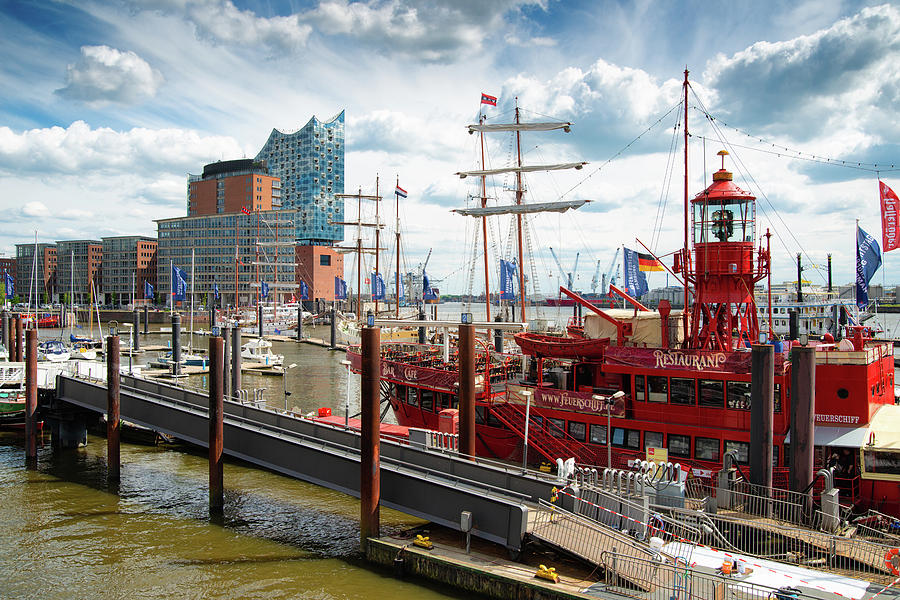 Hamburg Harbor with Ship and Elbphilharmonie Photograph by Matthias Hauser