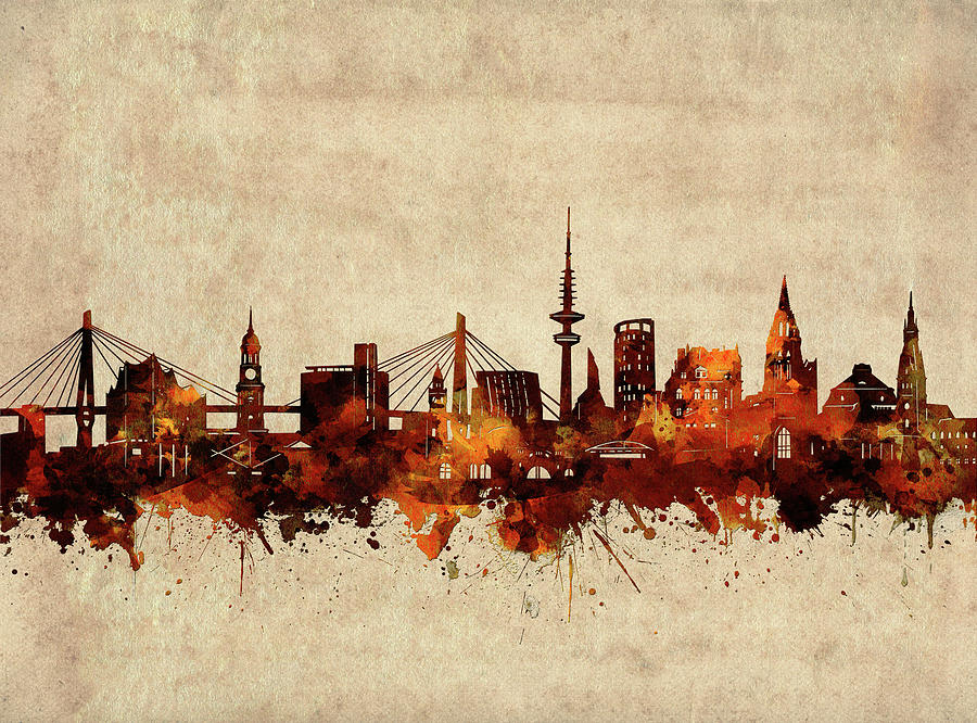 Hamburg Skyline Sepia Digital Art