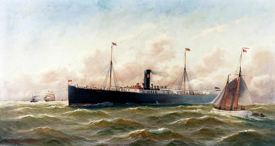 Hamburger Tanker Phoebus in the Elbmundung Painting by Alfred Jensen