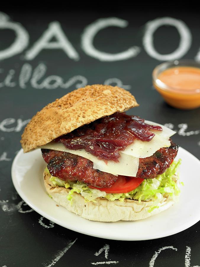 Hamburger With Manchego Cheese And Stewed Onions Photograph by Lawton Fine Art America