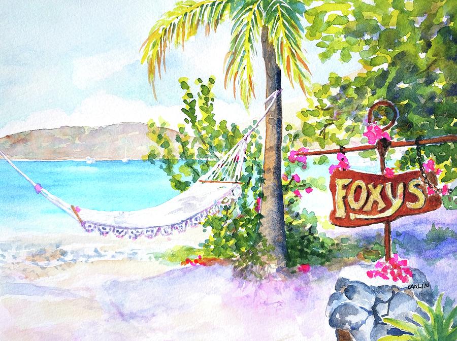 Hammock on Beach at Foxy's by Carlin Blahnik CarlinArtWatercolor Hammock on Beach at Foxy's by Carlin Blahnik CarlinArtWatercolor