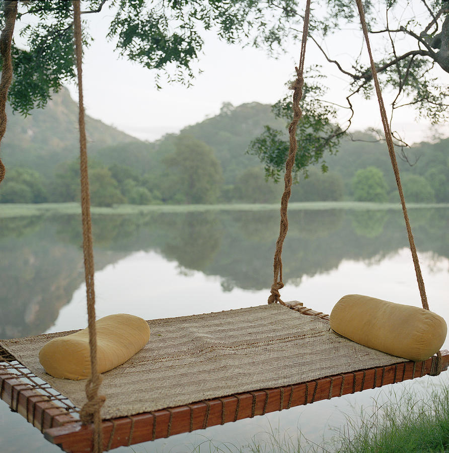 Hammock On Tree By Still Rural Lake Photograph by Laurie Castelli