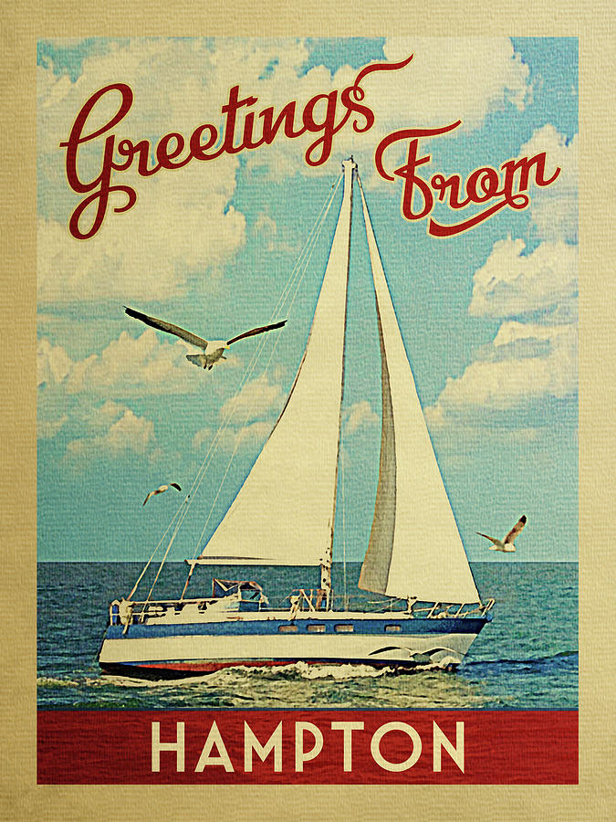 Hampton Sailboat Vintage Travel Digital Art by Flo Karp
