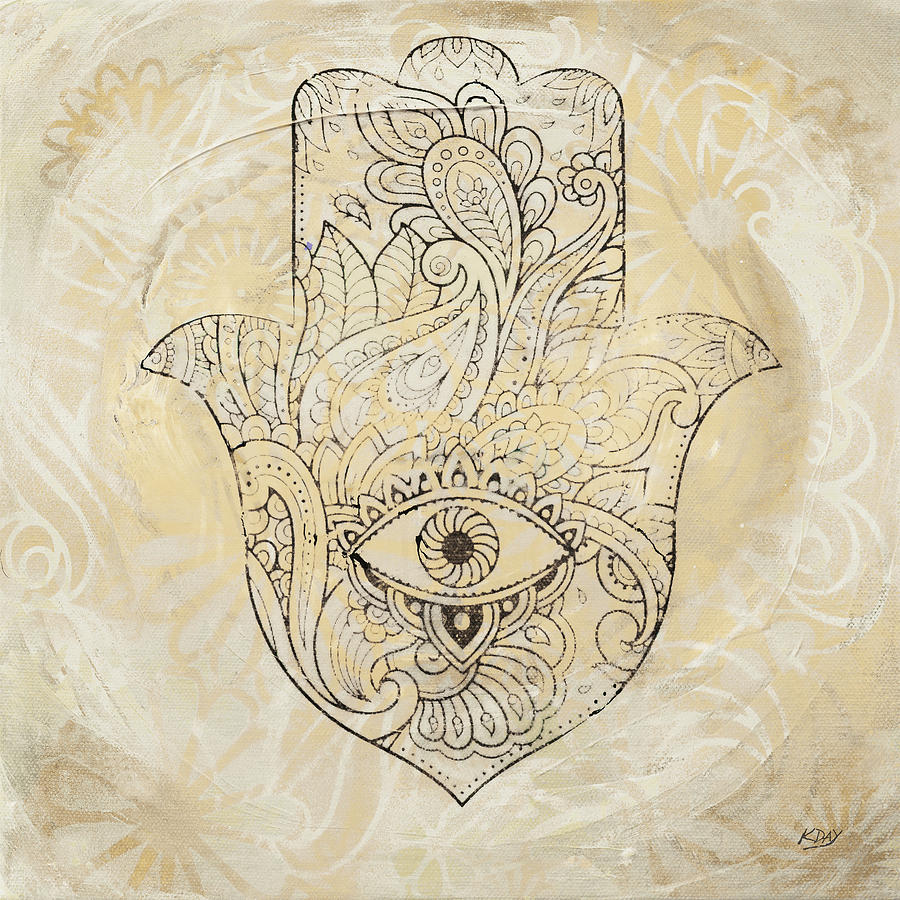 Abstract Painting - Hamsa Eye Neutral by Kellie Day