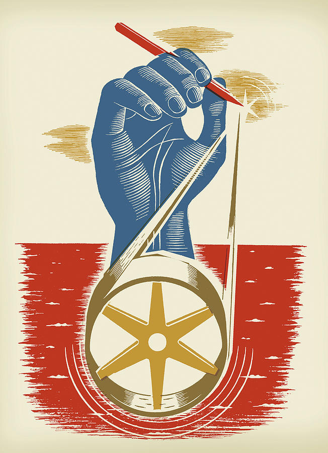 Vintage Drawing - Hand and a Wheel by CSA Images