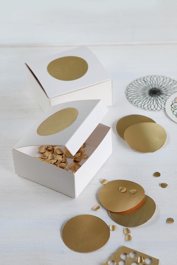 Hand-crafted Cardboard Boxes For Storing Punched Gold Confetti ...