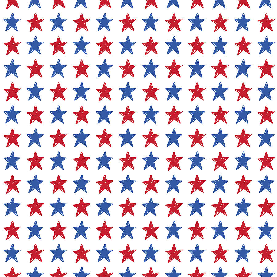 Hand drawn colorful american flag blue, red star seamless pattern on ...