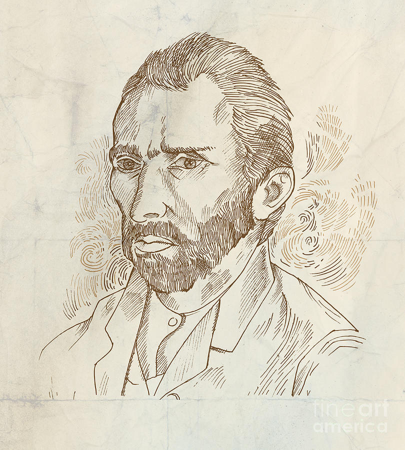Hand drawn illustration portrait.Vincent Van Gogh Drawing by Domenico