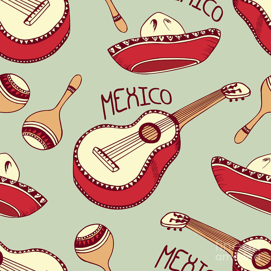 Country Digital Art - Hand Drawn Mexican Seamless Pattern by Zhemchuzhina Country Digital Art - Hand Drawn Mexican Seamless Pattern by Zhemchuzhina