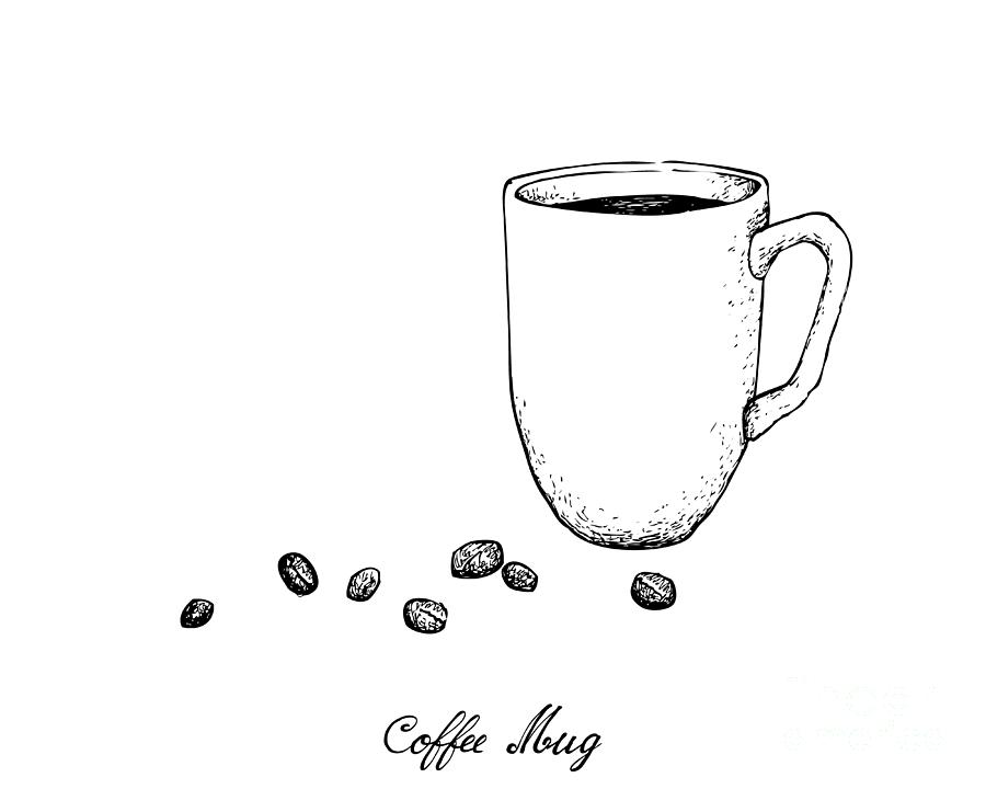 Download Hand Drawn Of Coffee Mug With Roasted Coffee Beans Drawing By Iam Nee