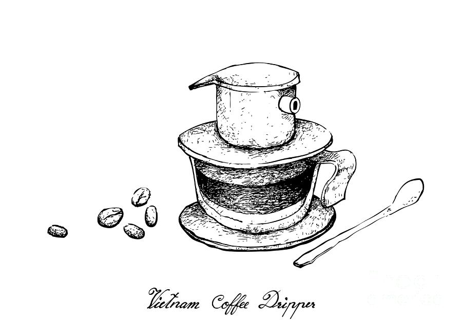 Hand Drawn of Vietnam Coffee Dripper with Coffee Beans Drawing by Iam Nee -  Fine Art America