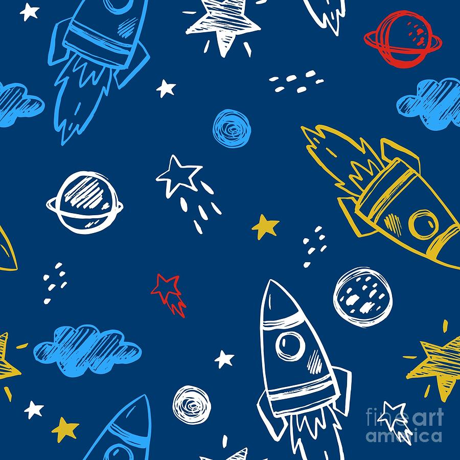 Plane Digital Art - Hand Drawn Space Background by Nadezda Barkova Plane Digital Art - Hand Drawn Space Background by Nadezda Barkova